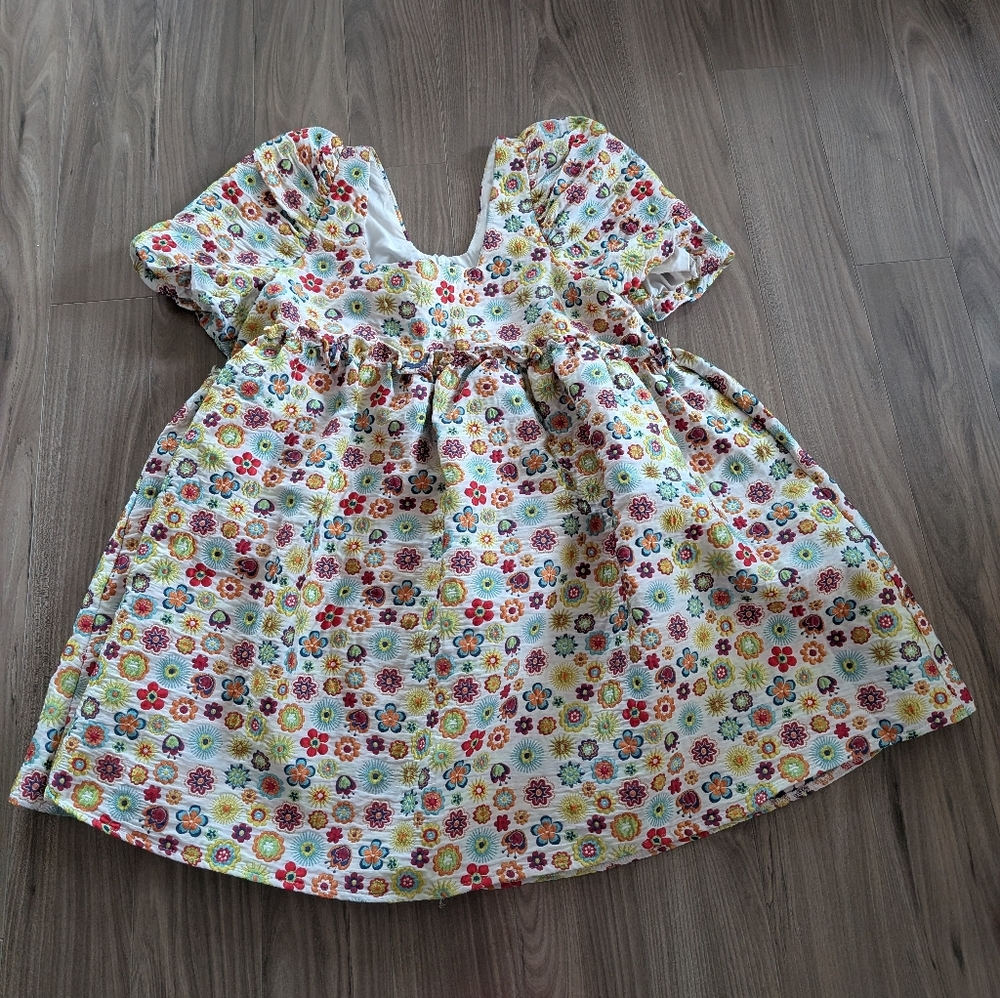 Handmade BabyDoll Floral Tapestry Mini Dress With Puff Sleeves (Est. Size Large)